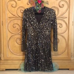 French Connection Fit and Flare Cocktail Dress Black & Gold